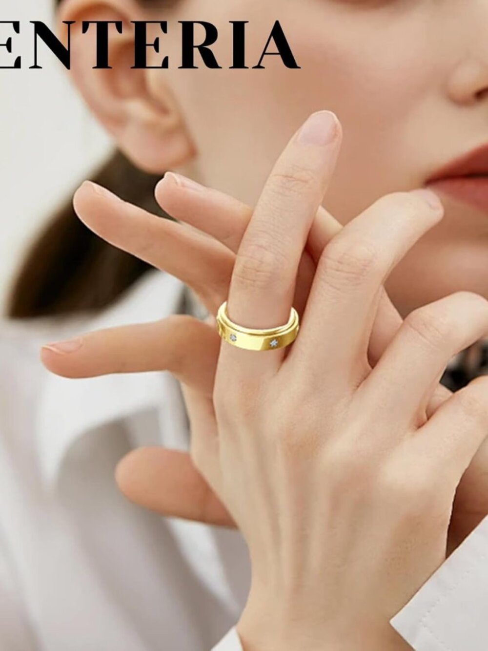 Anxiety Ring for Women Men Fidget Spinner Ring with Cubic Zircon Gold/Silver Sta - Picture 5 of 6